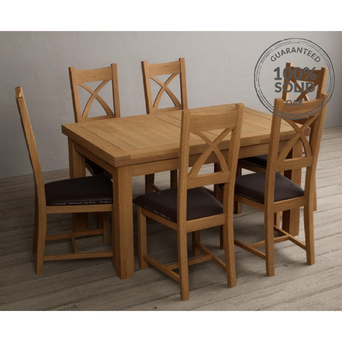 Extending Hampshire 140cm Solid Oak Dining Table With 10 Linen X Back Chairs – image 24