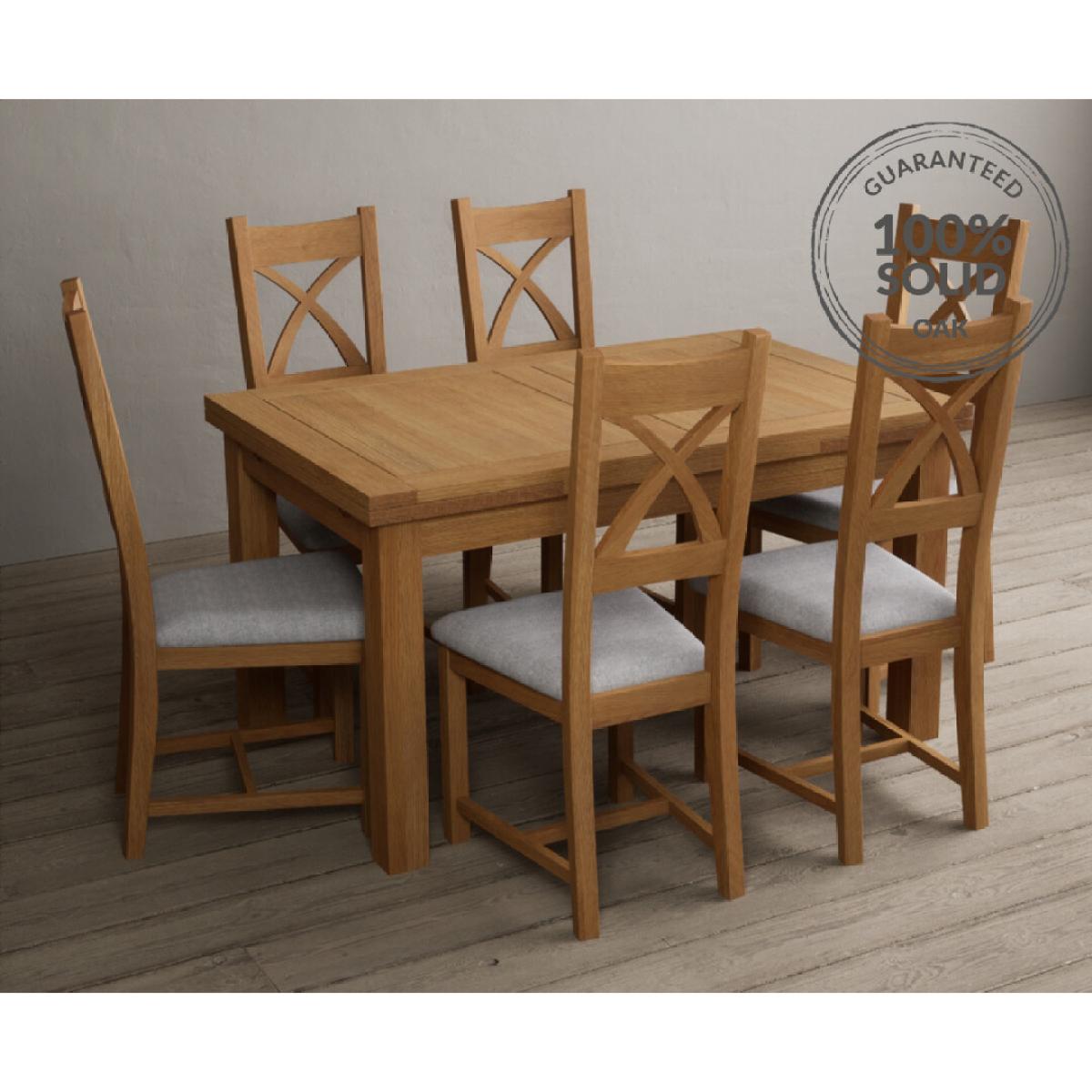 Extending Hampshire 140cm Solid Oak Dining Table With 10 Linen X Back Chairs – image 25