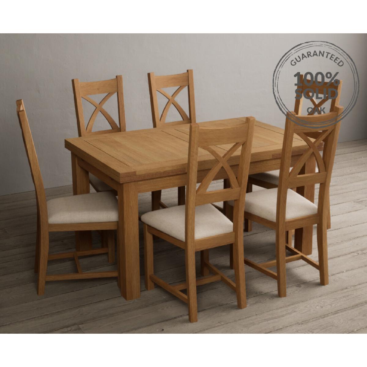 Extending Hampshire 140cm Solid Oak Dining Table With 10 Linen X Back Chairs – image 26