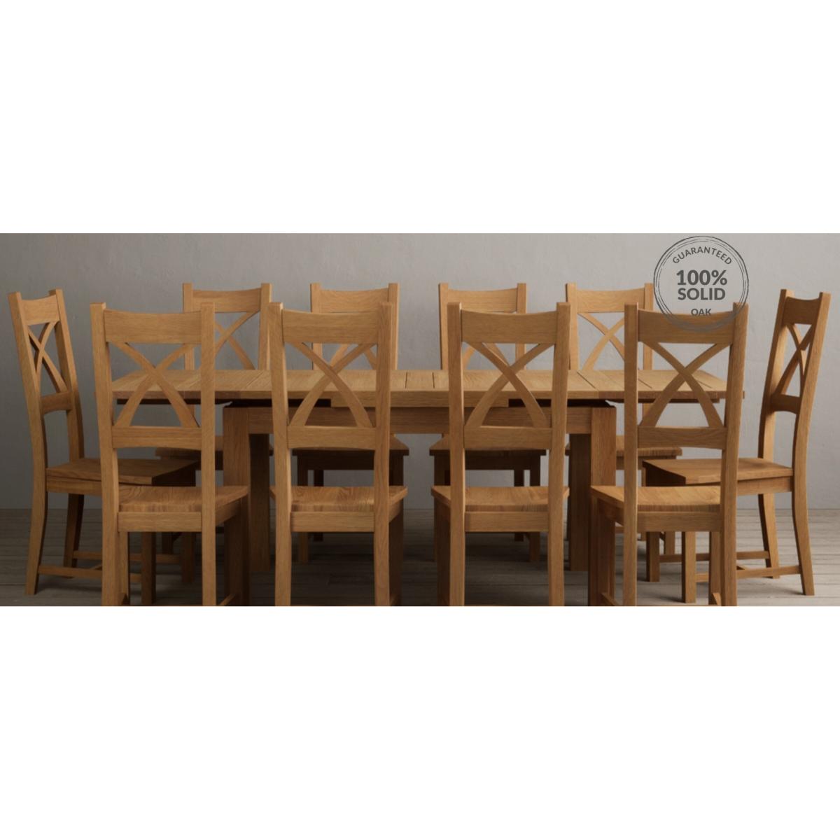 Extending Hampshire 140cm Solid Oak Dining Table With 10 Linen X Back Chairs – image 29