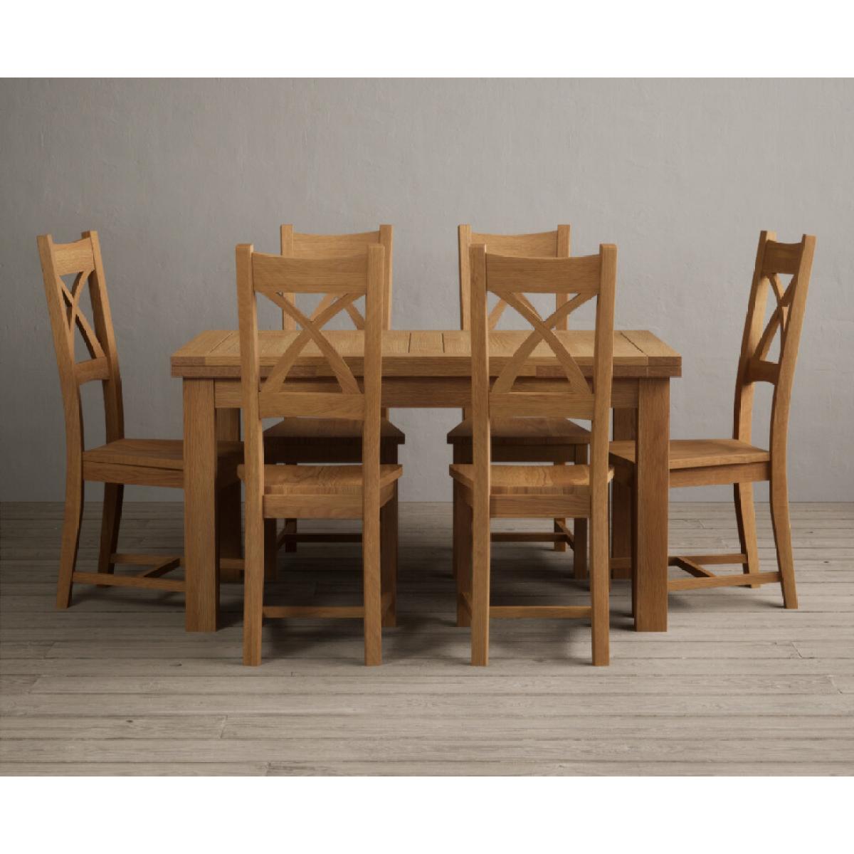 Extending Hampshire 140cm Solid Oak Dining Table With 10 Linen X Back Chairs – image 4