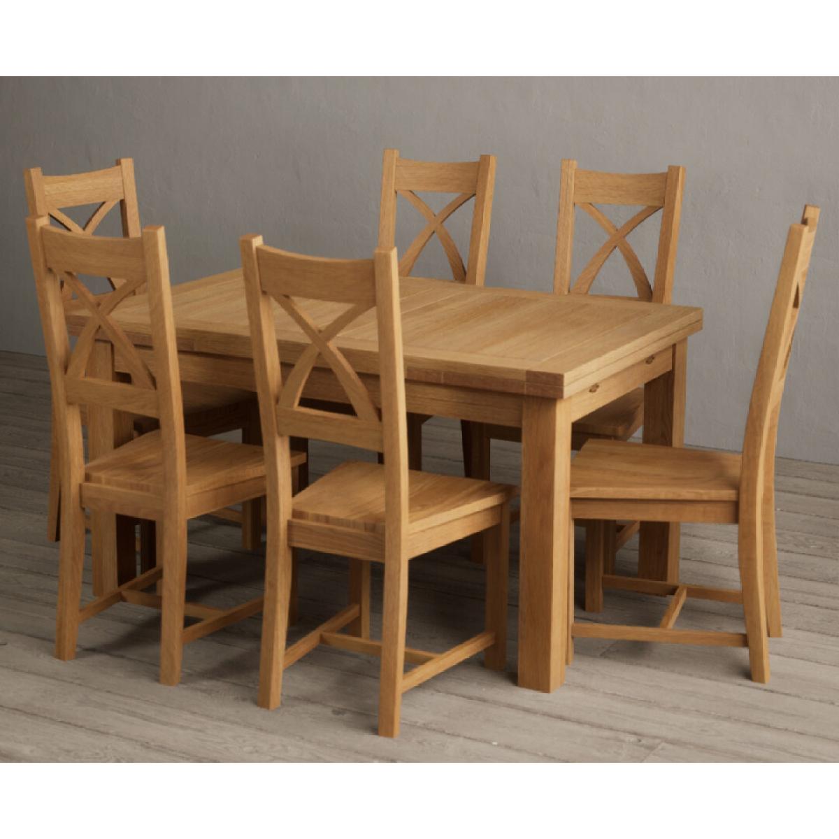 Extending Hampshire 140cm Solid Oak Dining Table With 10 Linen X Back Chairs – image 5