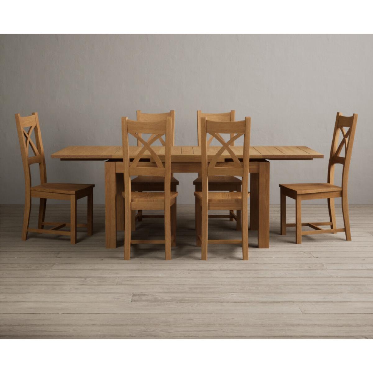 Extending Hampshire 140cm Solid Oak Dining Table With 10 Linen X Back Chairs – image 6