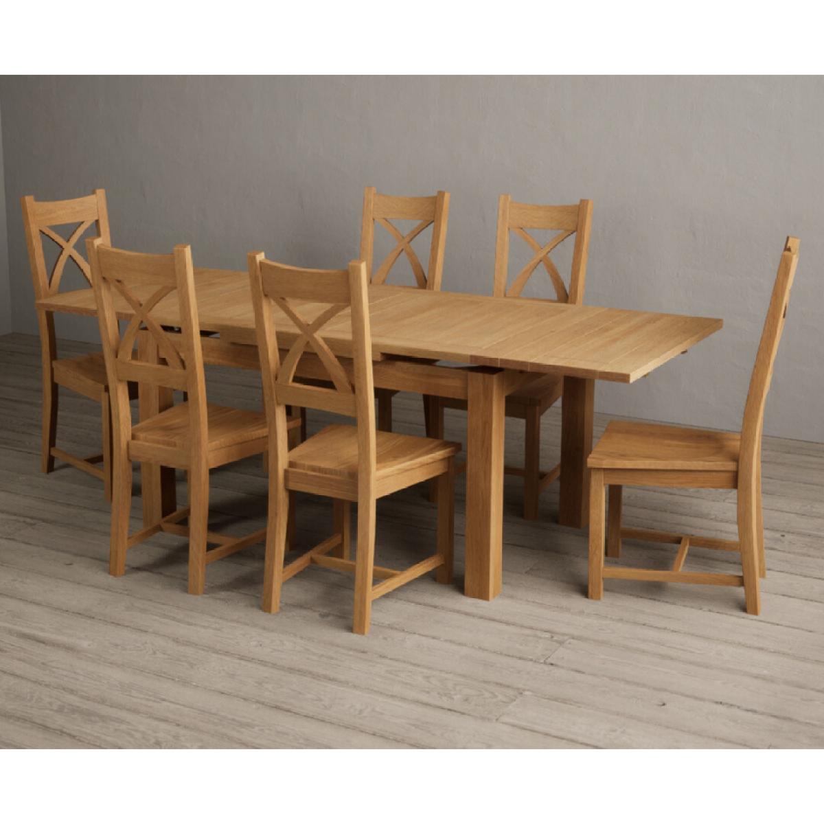 Extending Hampshire 140cm Solid Oak Dining Table With 10 Linen X Back Chairs – image 7