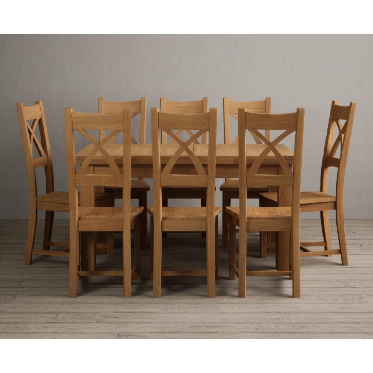 Extending Hampshire 140cm Solid Oak Dining Table With 10 Linen X Back Chairs – image 8