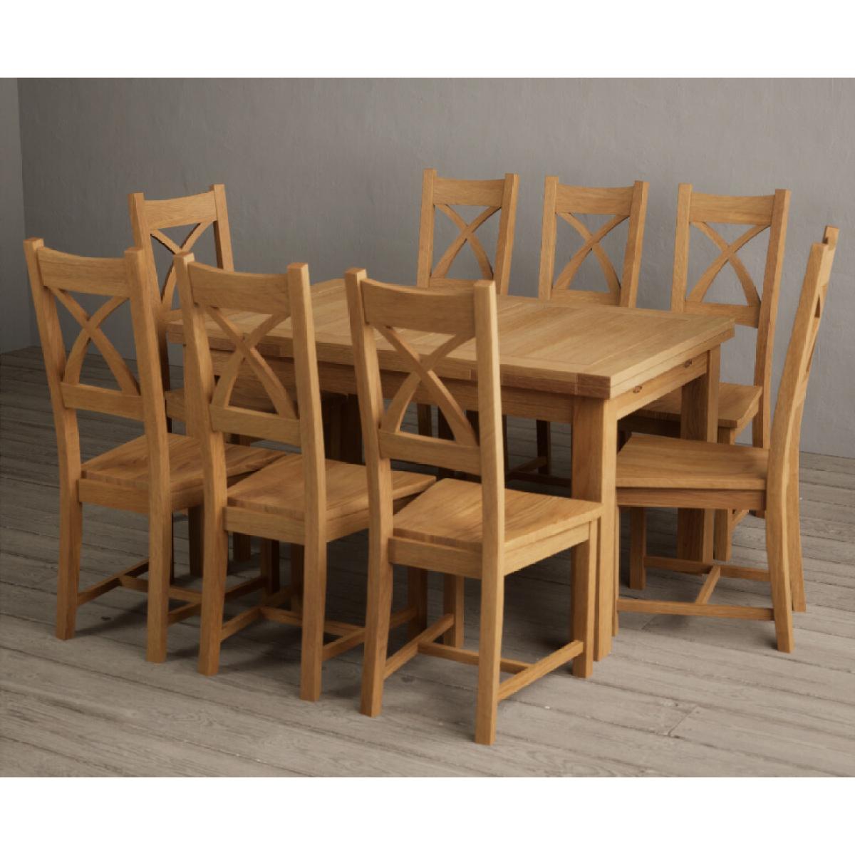 Extending Hampshire 140cm Solid Oak Dining Table With 10 Linen X Back Chairs – image 9