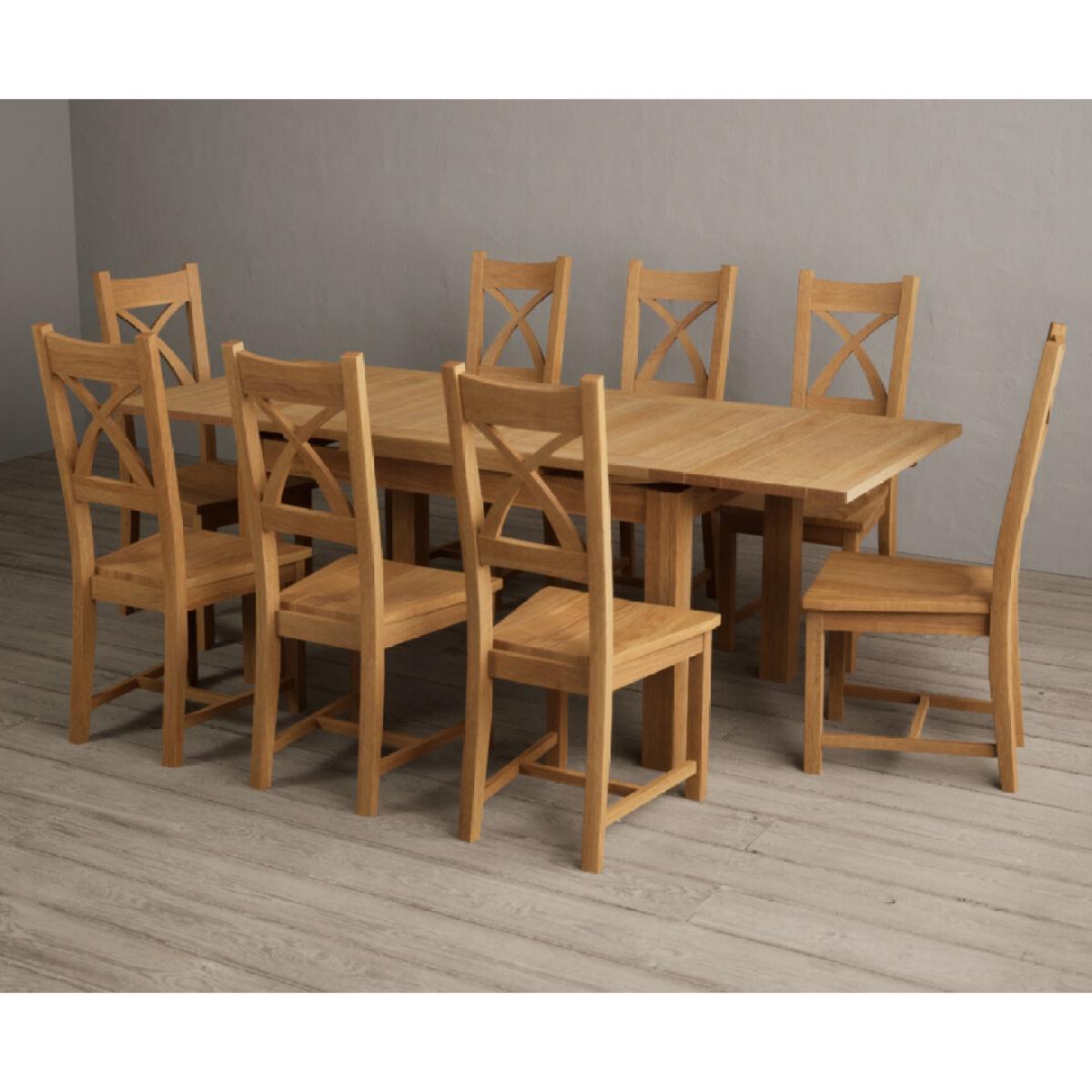 Extending Hampshire 140cm Solid Oak Dining Table With 10 Linen X Back Chairs – image 10