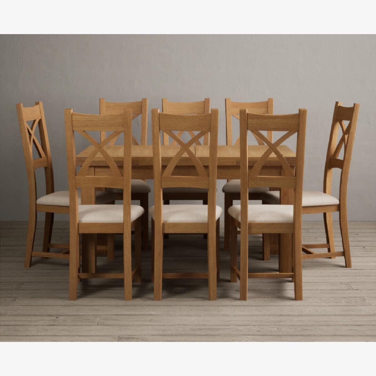 Extending Hampshire 140cm Solid Oak Dining Table With 10 Linen X Back Chairs – image 1