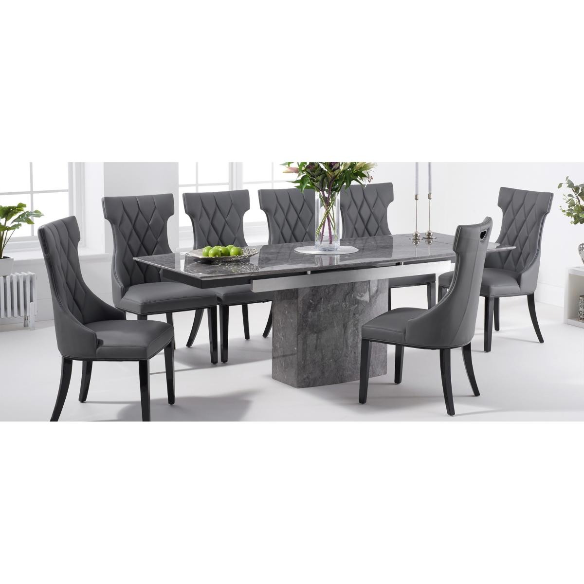 Metropolis 160cm Extending Grey Marble Dining Table With 10 Ivory White Hampstead Faux Leather Chairs – image 15