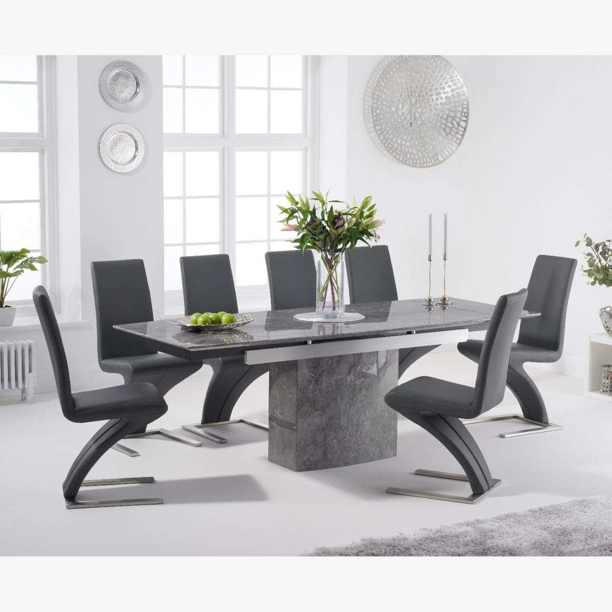 Metropolis 160cm Extending Grey Marble Dining Table With 10 Ivory White Hampstead Faux Leather Chairs – image 1