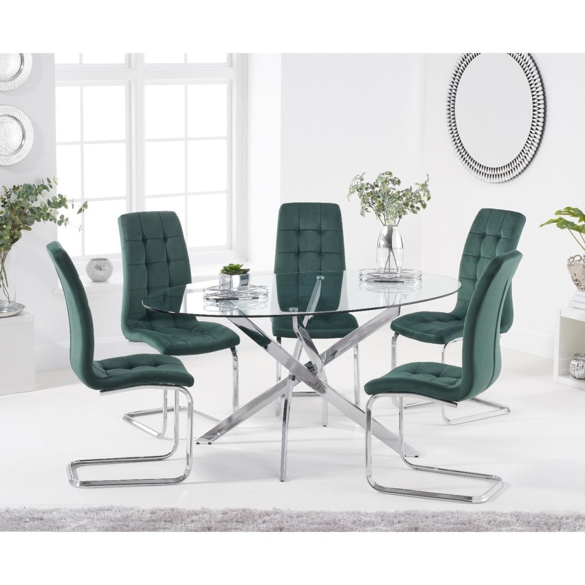 Denver 165cm Oval Glass Dining Table with Lorin Velvet Chairs - Clear, 6 Chairs – image 2