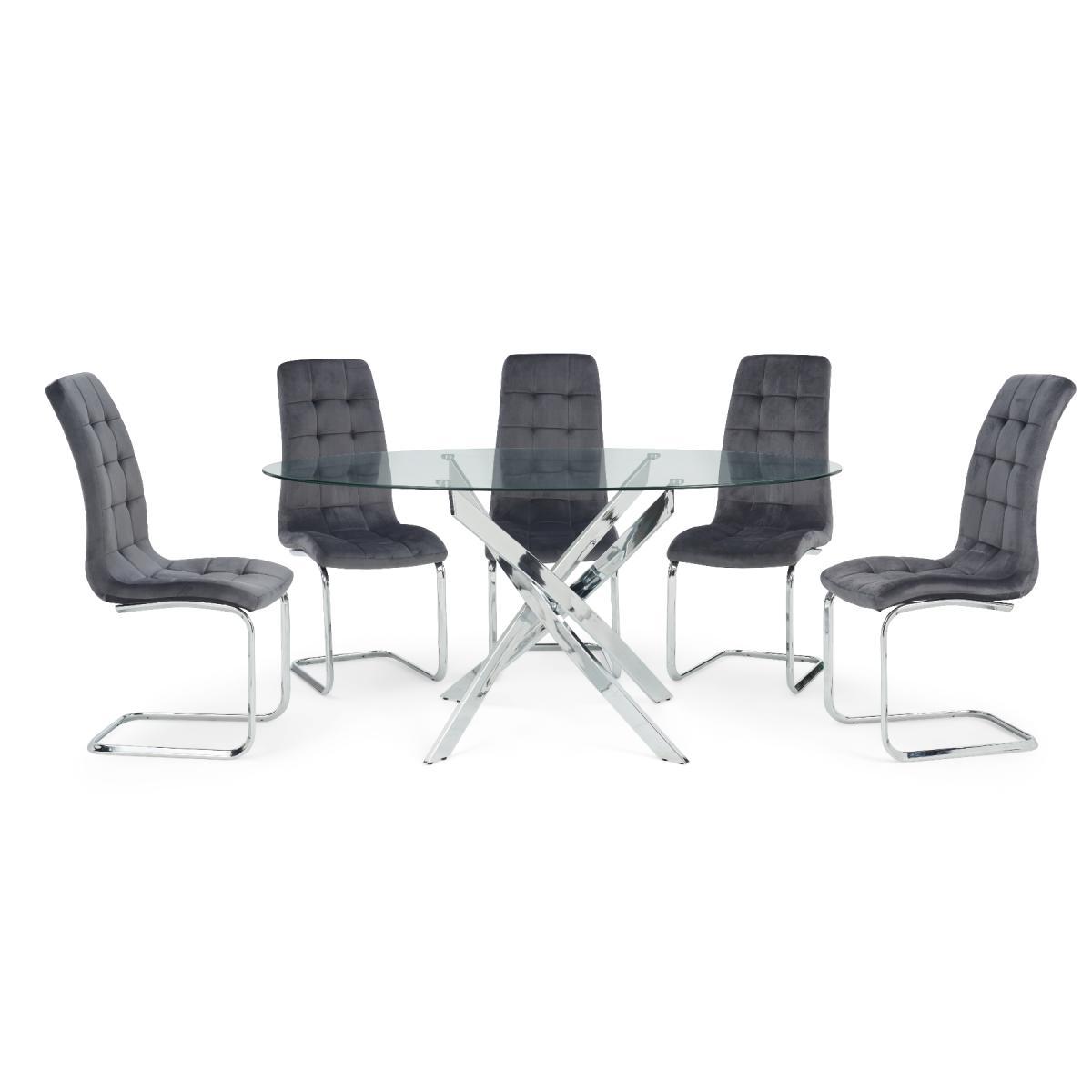Denver 165cm Oval Glass Dining Table with Lorin Velvet Chairs - Clear, 6 Chairs – image 12