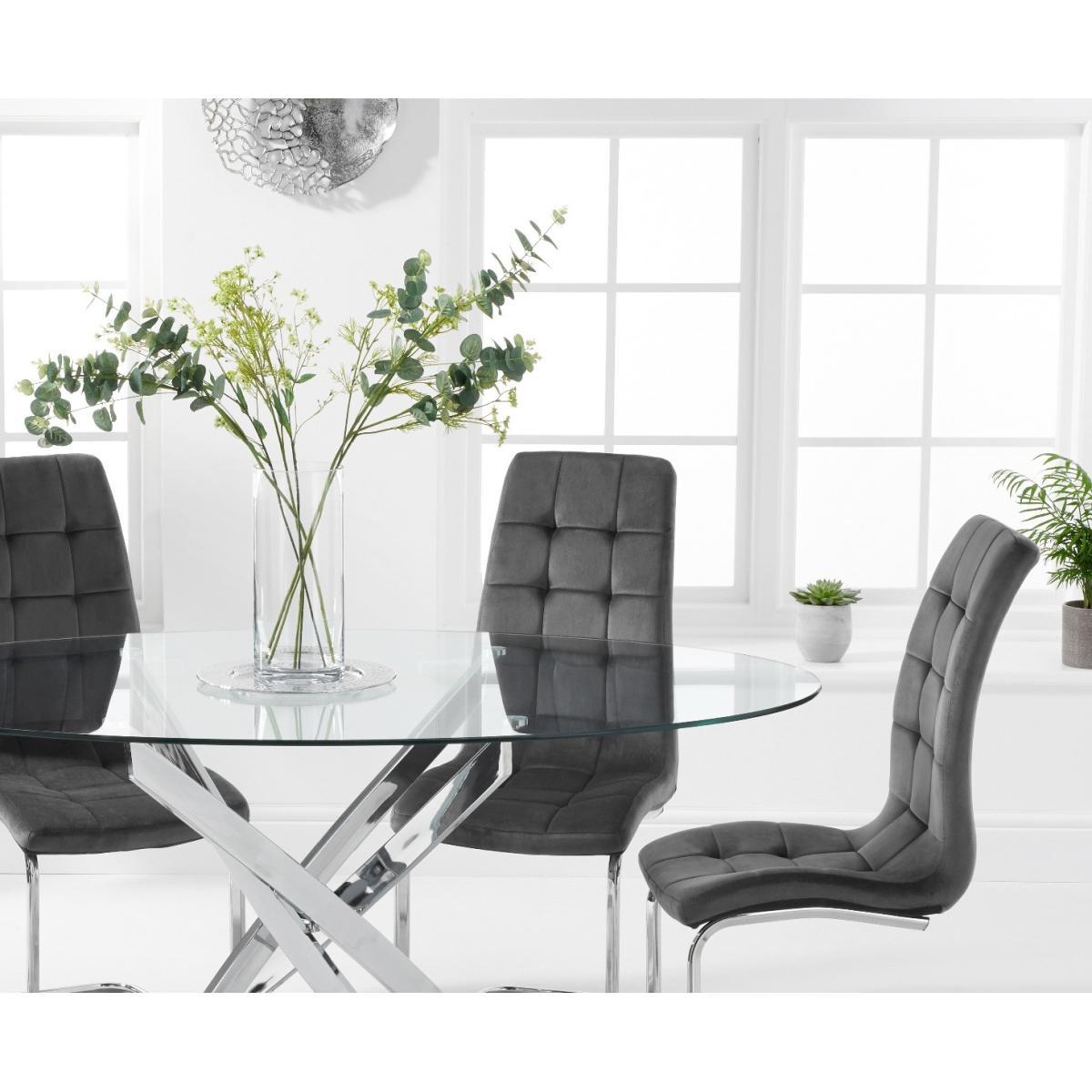 Denver 165cm Oval Glass Dining Table with Lorin Velvet Chairs - Clear, 6 Chairs – image 3