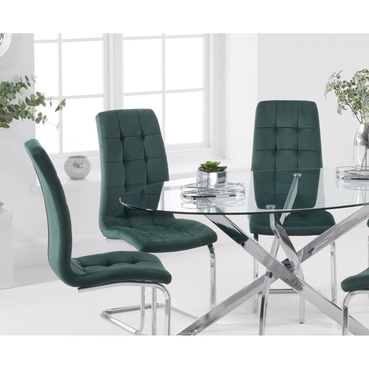 Denver 165cm Oval Glass Dining Table with Lorin Velvet Chairs - Clear, 6 Chairs – image 4