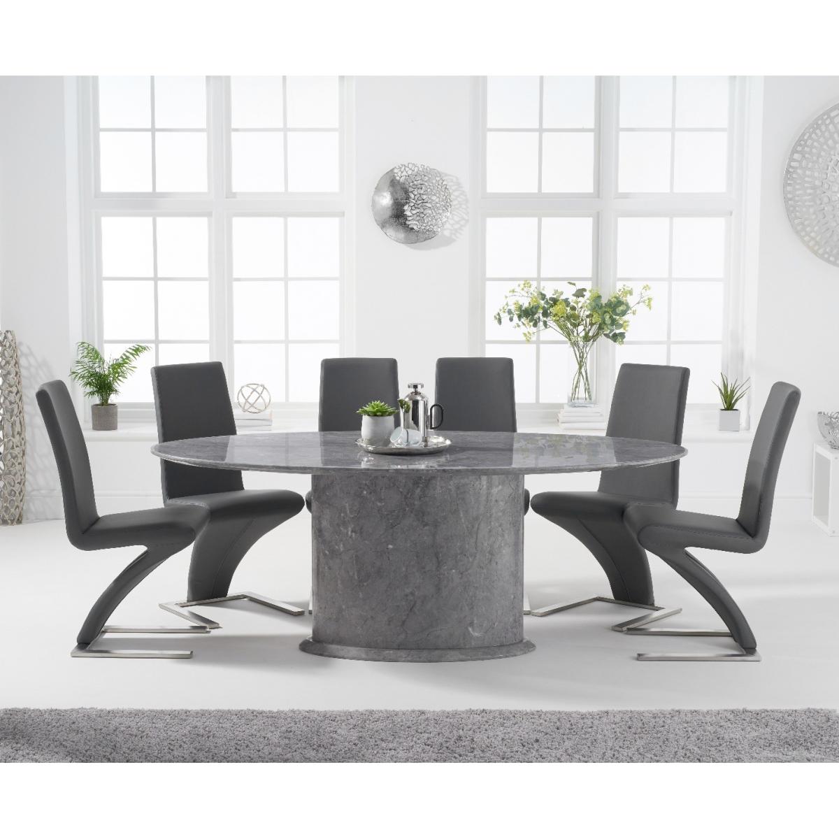 Colby 200cm Oval Grey Marble Dining Table With 6 White Aldo Chairs – image 2