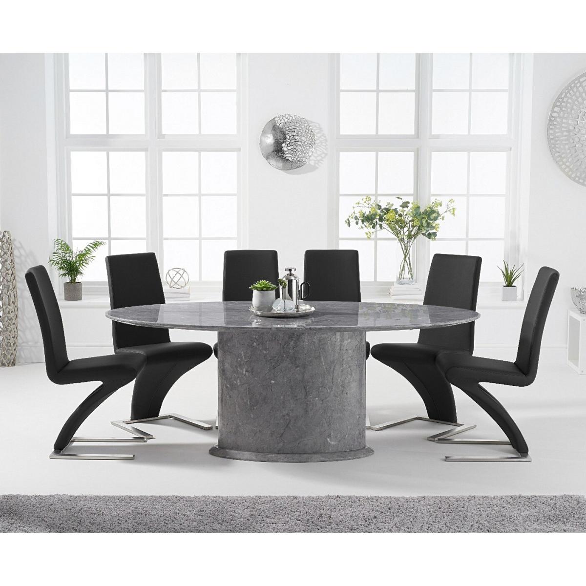 Colby 200cm Oval Grey Marble Dining Table With 6 White Aldo Chairs – image 3