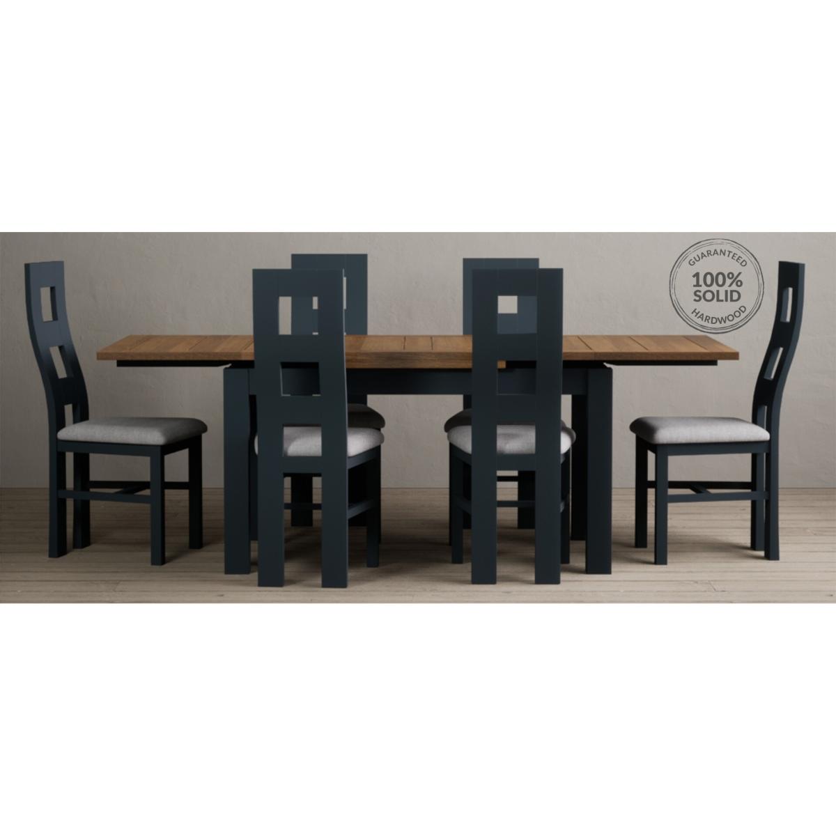 Hampshire 140cm Oak and Dark Blue Extending Dining Table With 8 Light Grey Flow Back Chairs – image 14