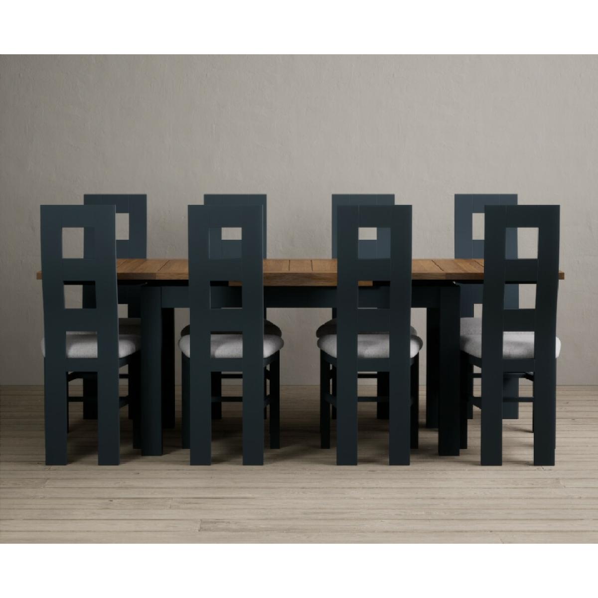 Hampshire 140cm Oak and Dark Blue Extending Dining Table With 8 Light Grey Flow Back Chairs – image 3