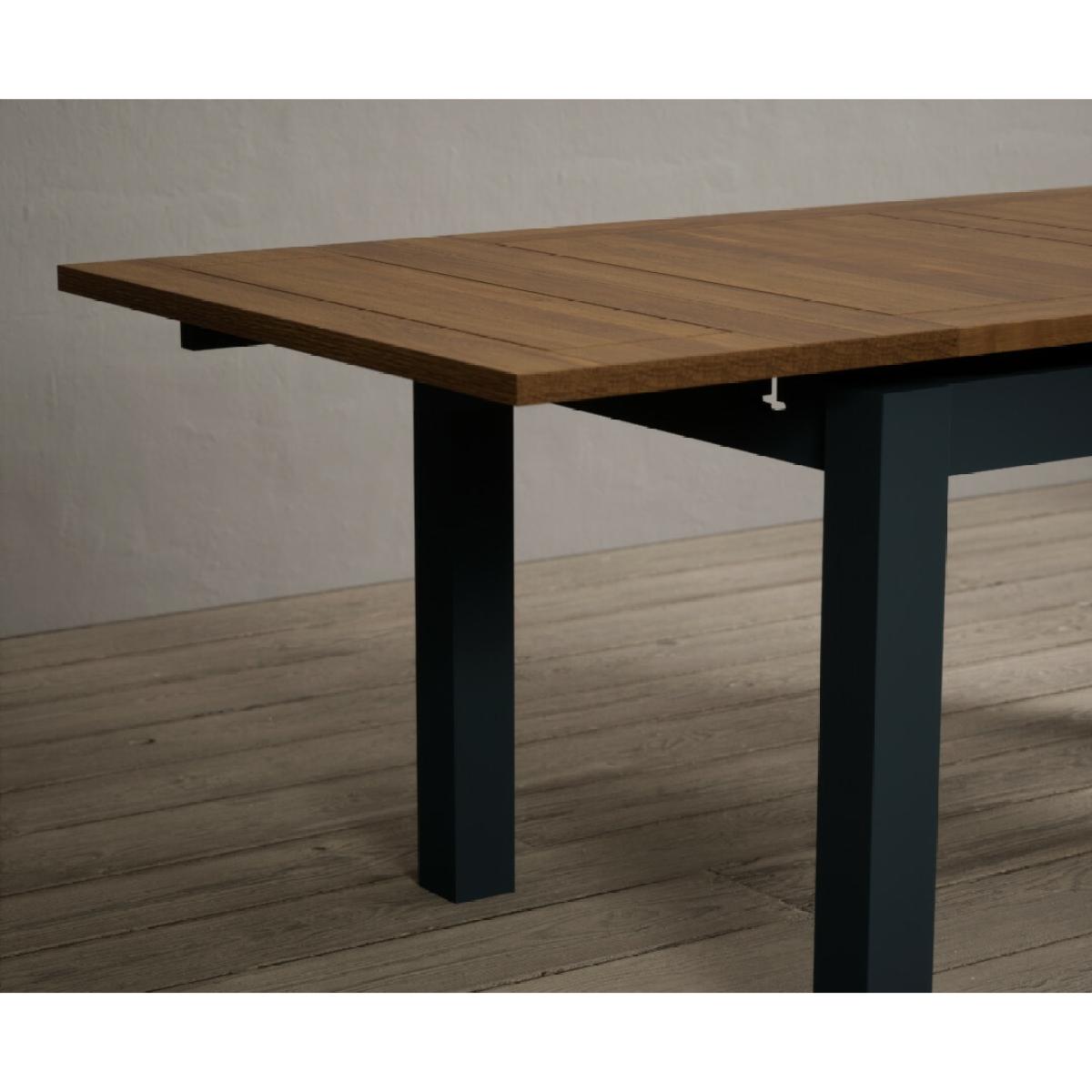 Hampshire 140cm Oak and Dark Blue Extending Dining Table With 8 Light Grey Flow Back Chairs – image 22