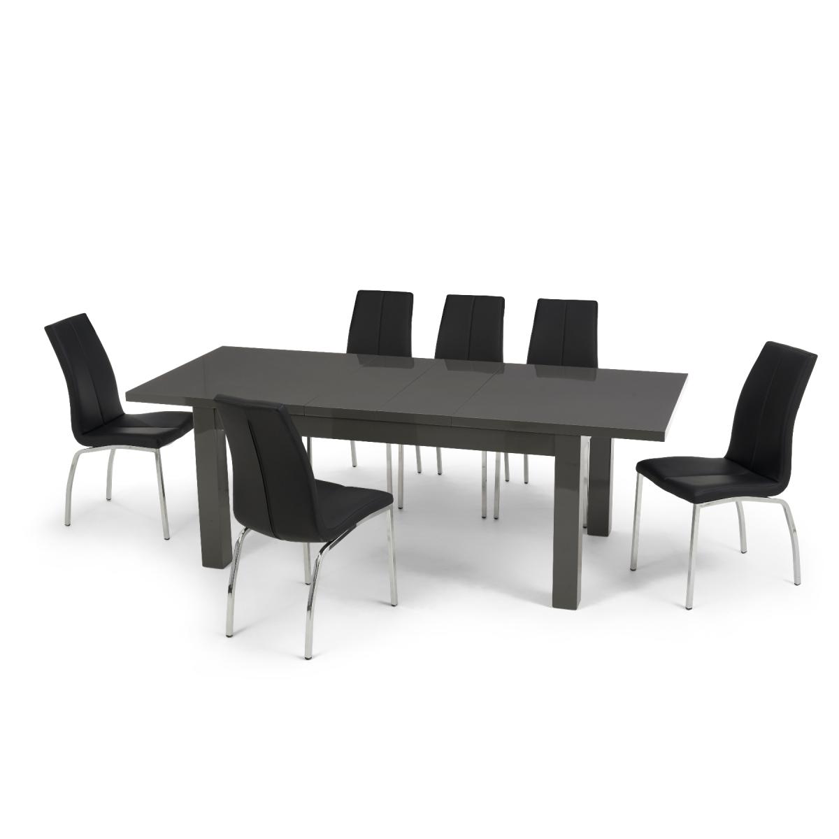 Atlanta Dark Grey Gloss 160-220cm Extending Dining Table With 6 Grey Cavello Chairs – image 11