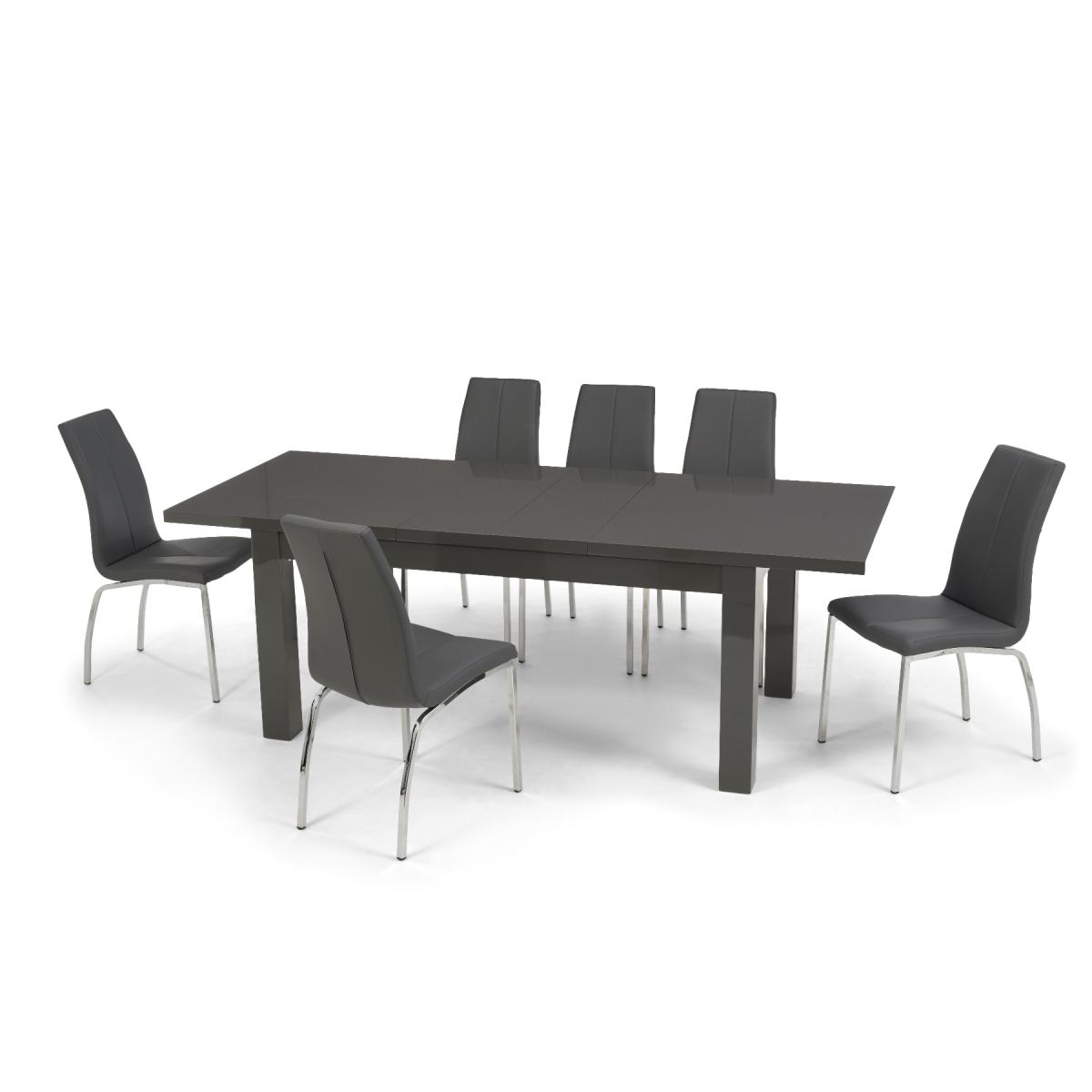 Atlanta Dark Grey Gloss 160-220cm Extending Dining Table With 6 Grey Cavello Chairs – image 13