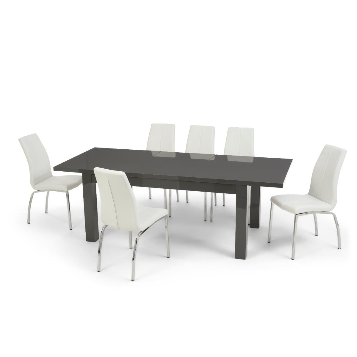 Atlanta Dark Grey Gloss 160-220cm Extending Dining Table With 6 Grey Cavello Chairs – image 15