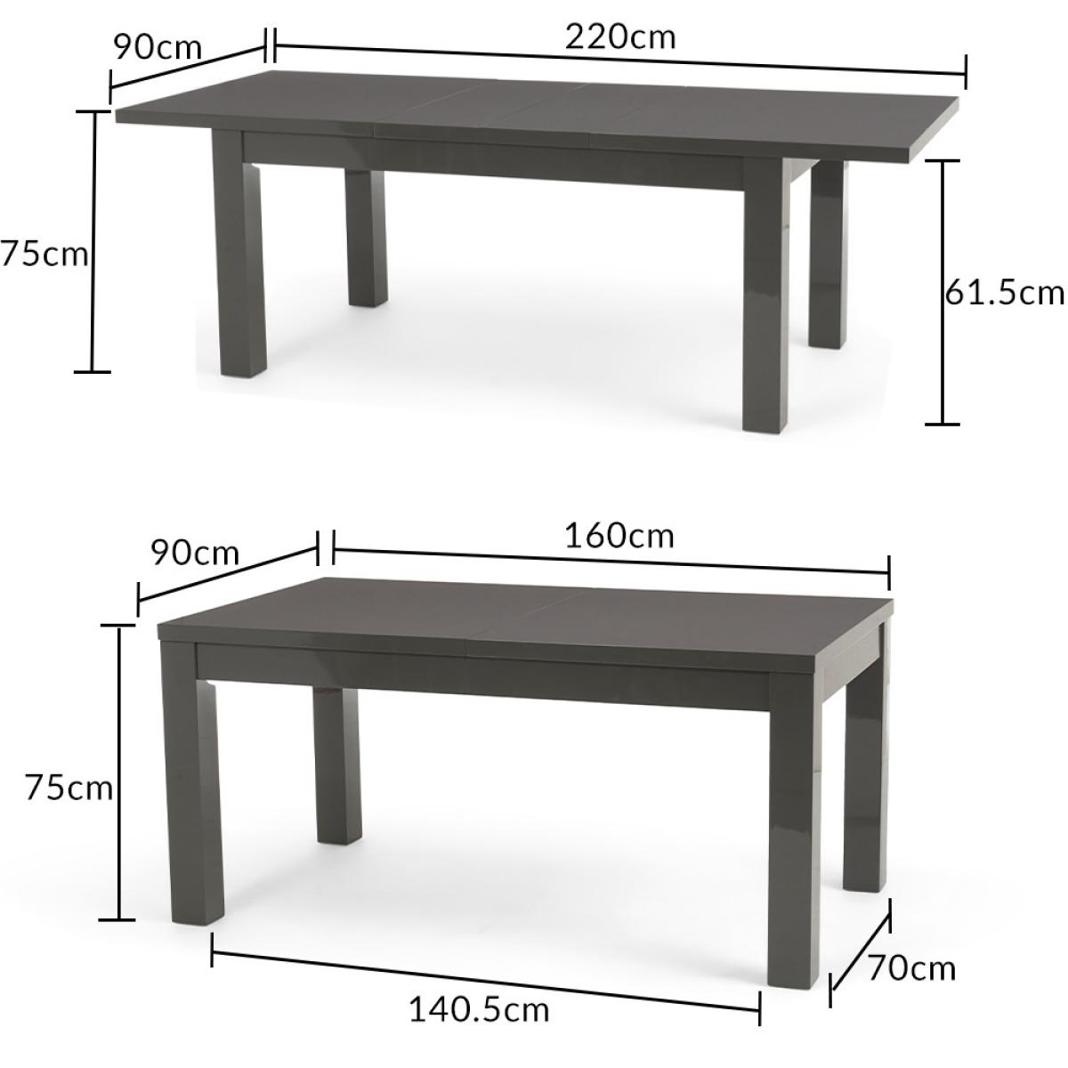 Atlanta Dark Grey Gloss 160-220cm Extending Dining Table With 6 Grey Cavello Chairs – image 32