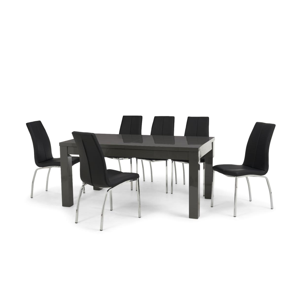 Atlanta Dark Grey Gloss 160-220cm Extending Dining Table With 6 Grey Cavello Chairs – image 10