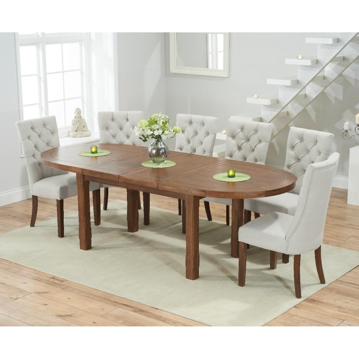 Chelsea Dark Oak Extending Dining Table With 8 Grey Francois Fabric Dark Oak Leg Chairs – image 2
