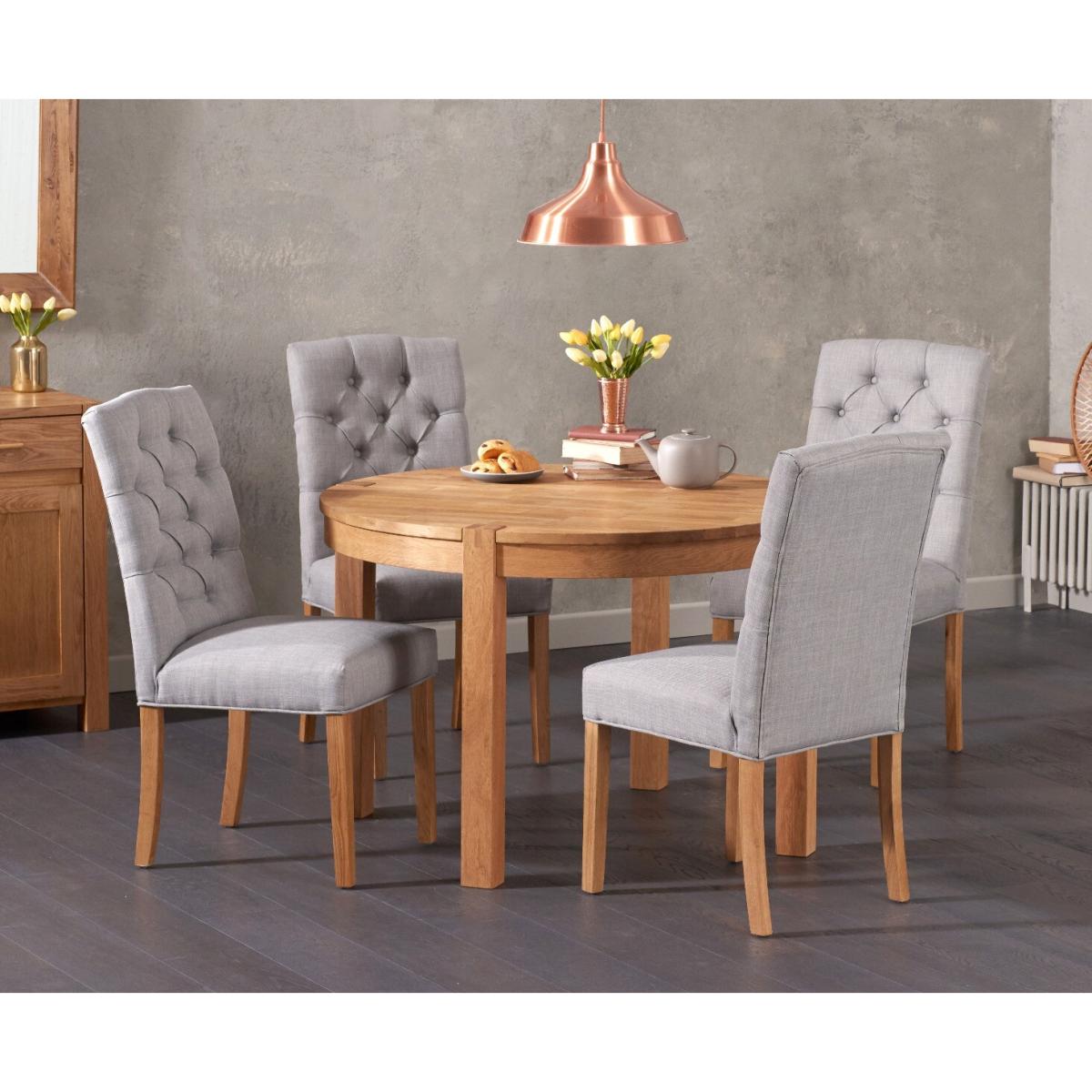 Thetford 110cm Oak Round Dining Table with 4 Grey Isabella Chairs – image 2