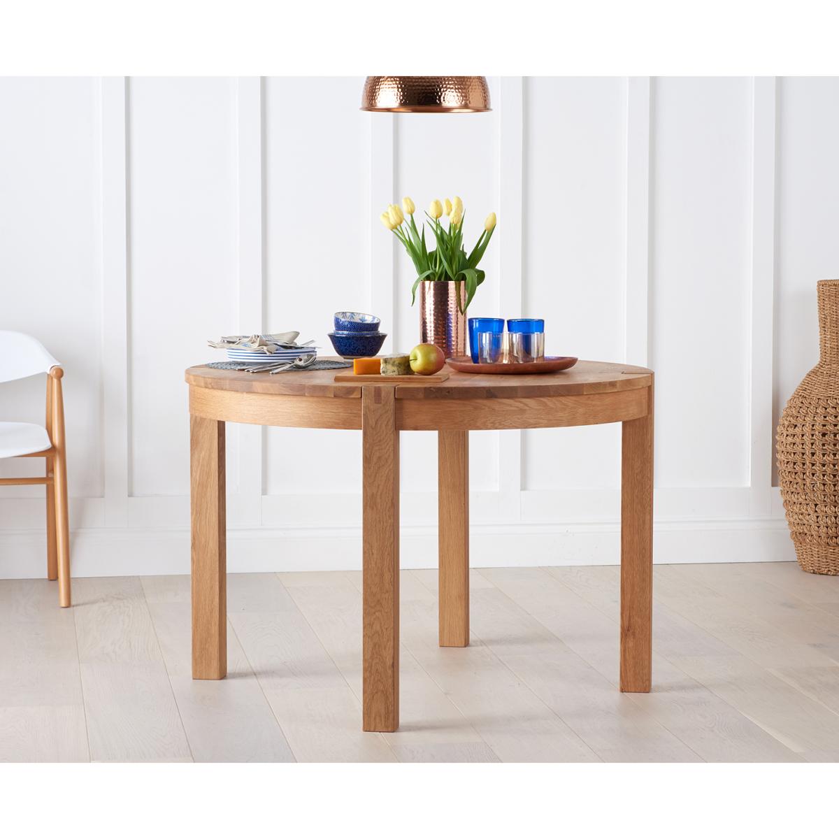Thetford 110cm Oak Round Dining Table with 4 Grey Isabella Chairs – image 3