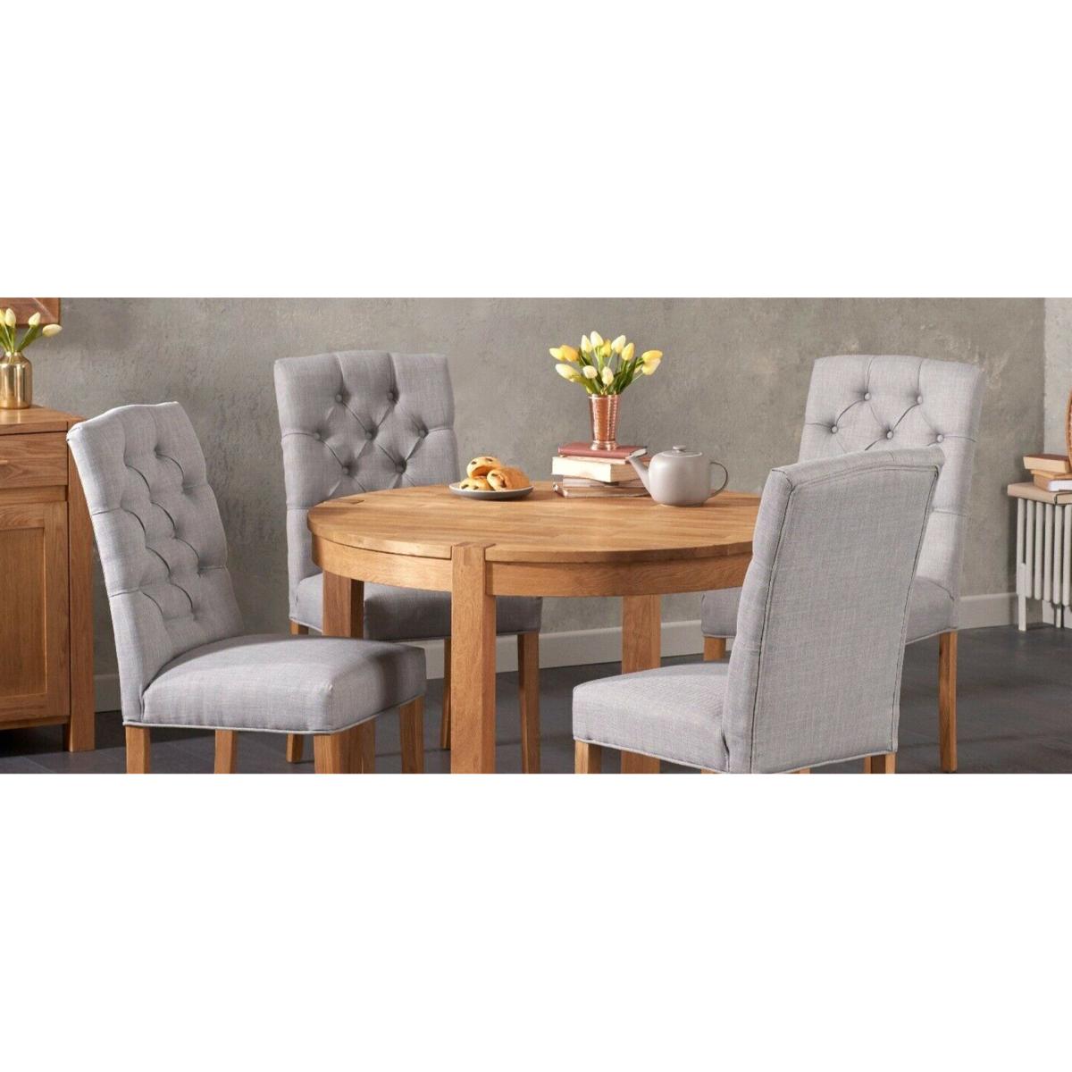Thetford 110cm Oak Round Dining Table with 4 Grey Isabella Chairs – image 8