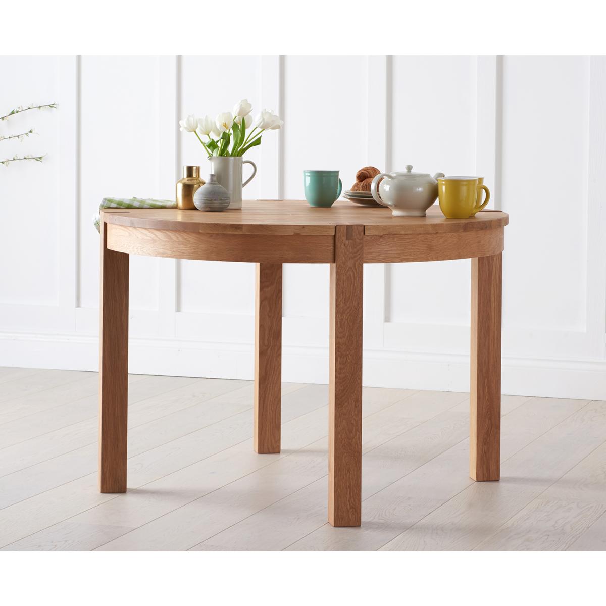 Thetford 110cm Oak Round Dining Table with 4 Grey Isabella Chairs – image 9
