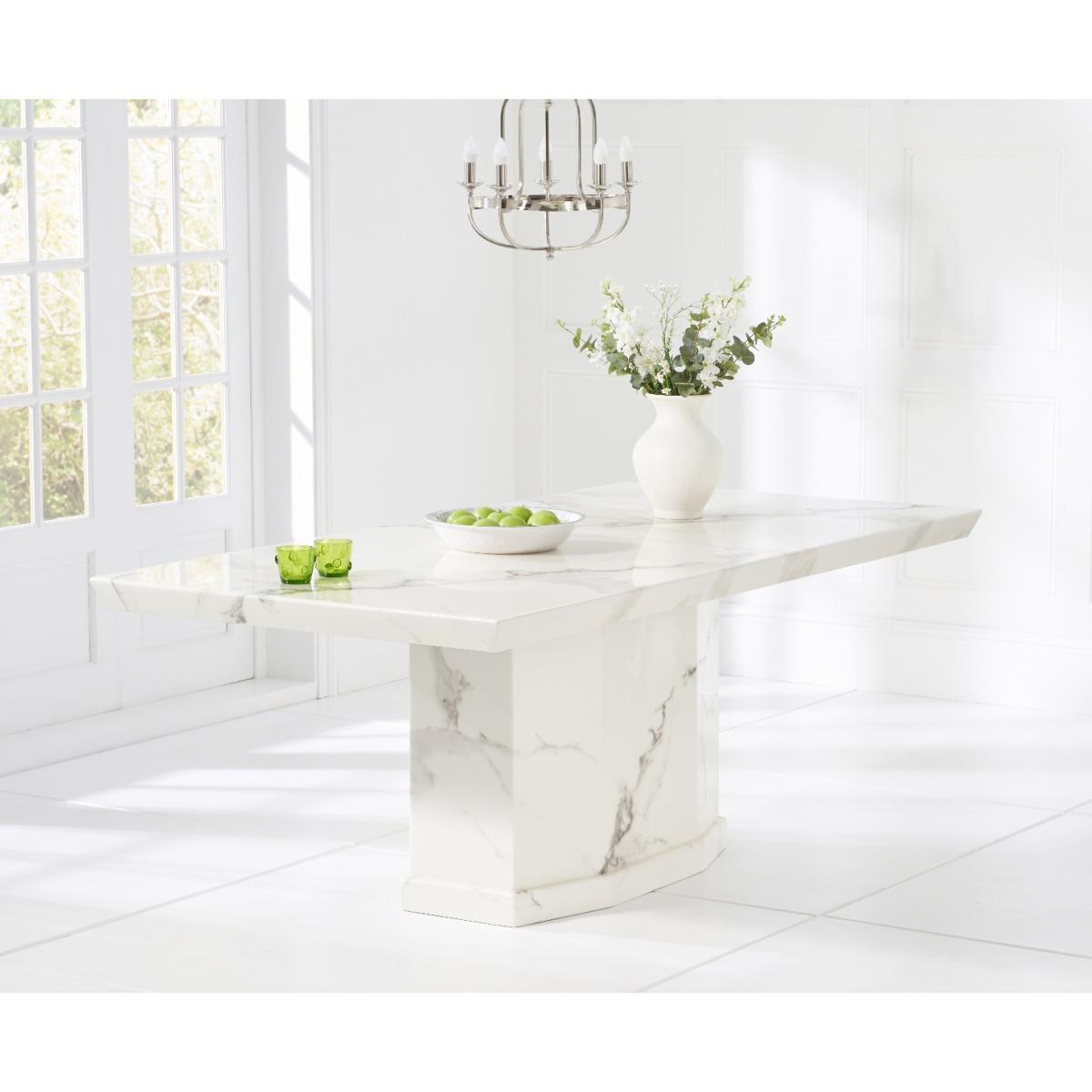Carvelle 160cm White Pedestal Marble Dining Table with Freya Chairs – image 3