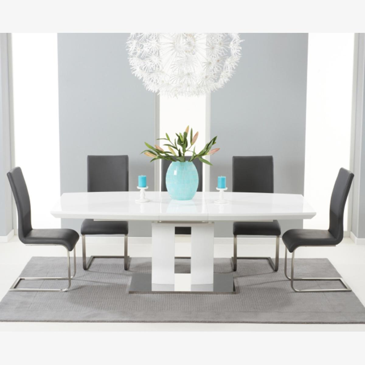 Richmond 180cm White High Gloss Extending Dining Table With 8 Black Malaga Chairs