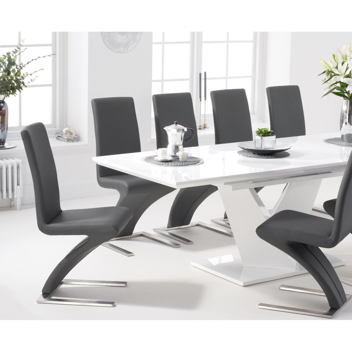 Vittorio 160cm White High Gloss Extending Dining Table With 8 Black Hampstead Faux Leather Chairs – image 2
