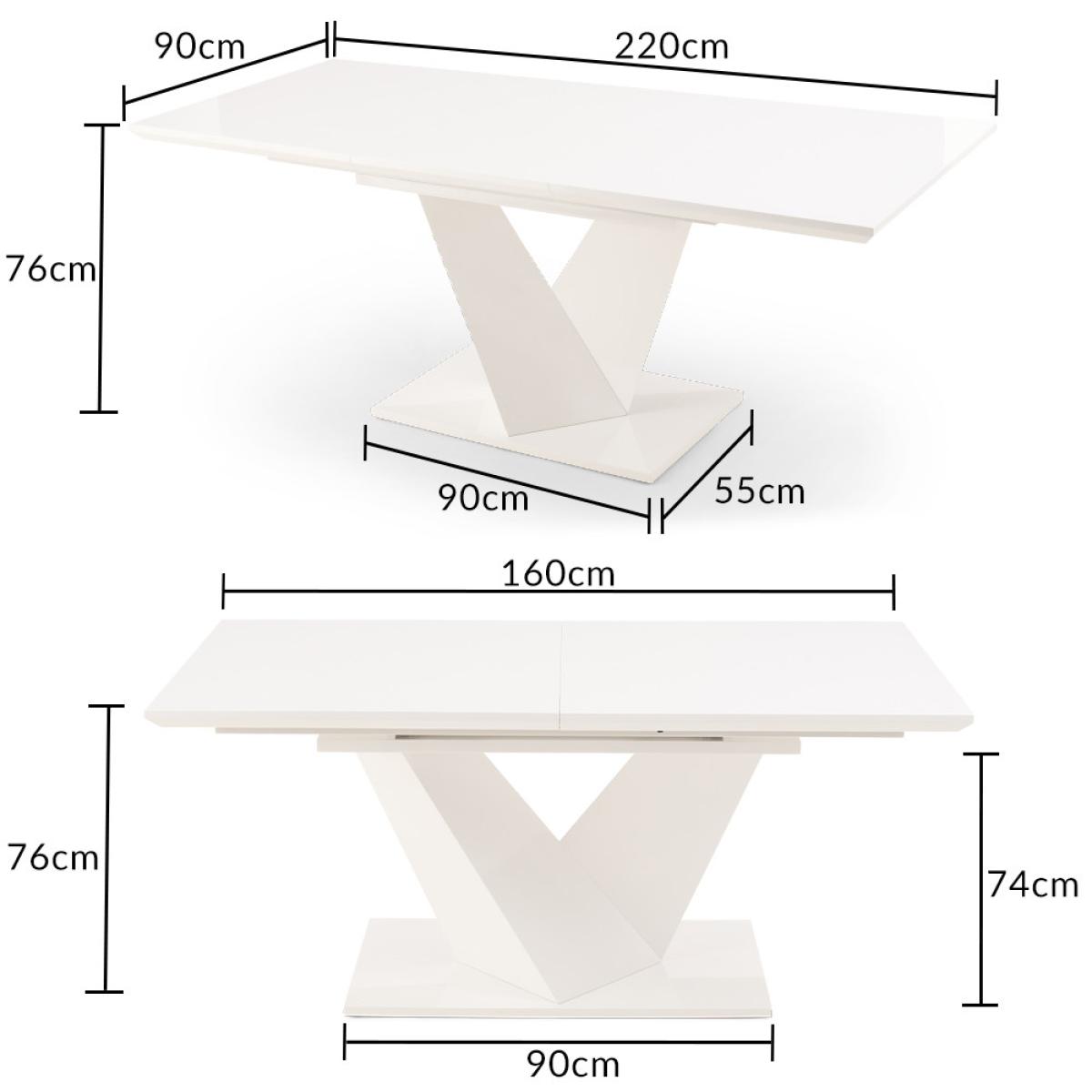 Vittorio 160cm White High Gloss Extending Dining Table With 8 Black Hampstead Faux Leather Chairs – image 18