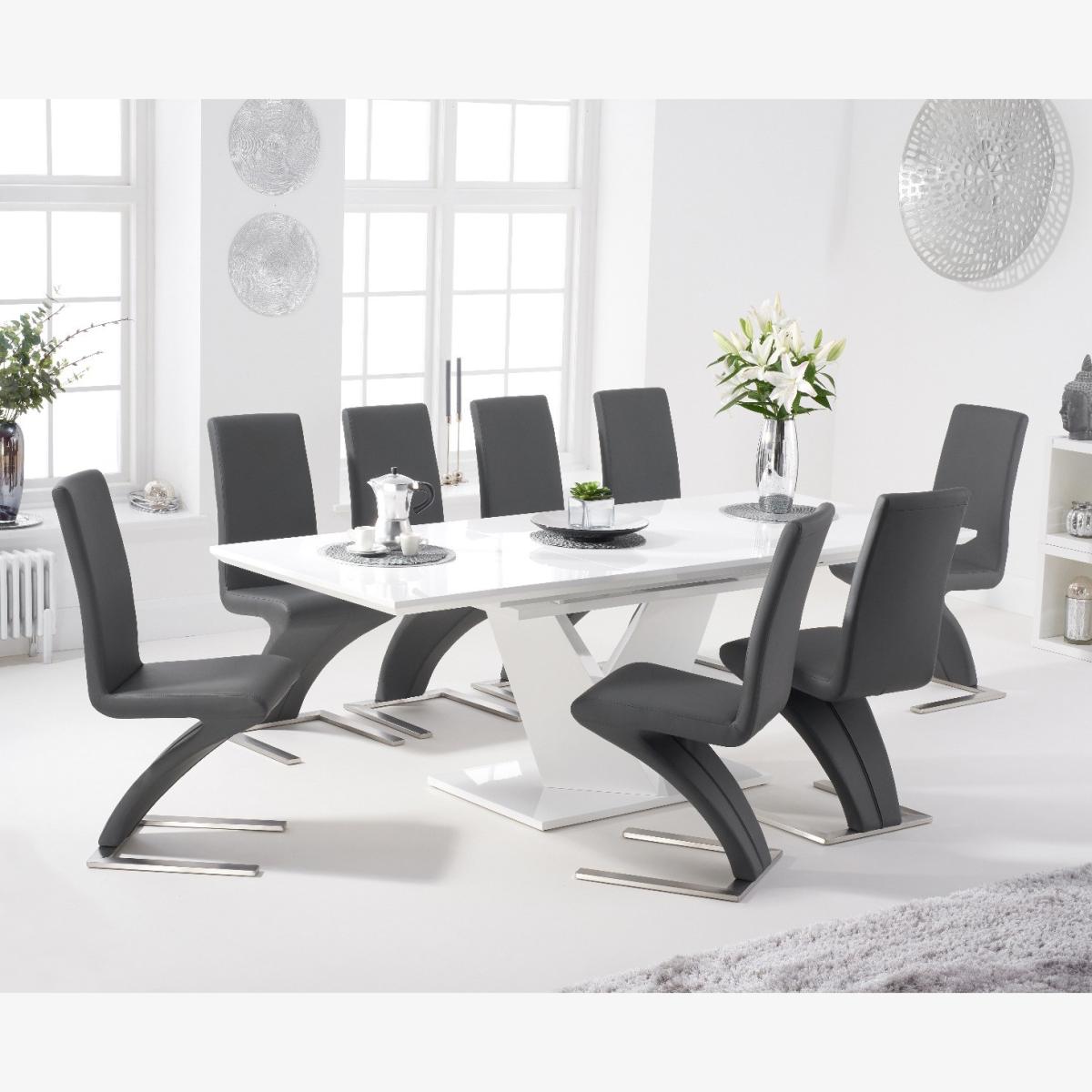 Vittorio 160cm White High Gloss Extending Dining Table With 8 Black Hampstead Faux Leather Chairs – image 1