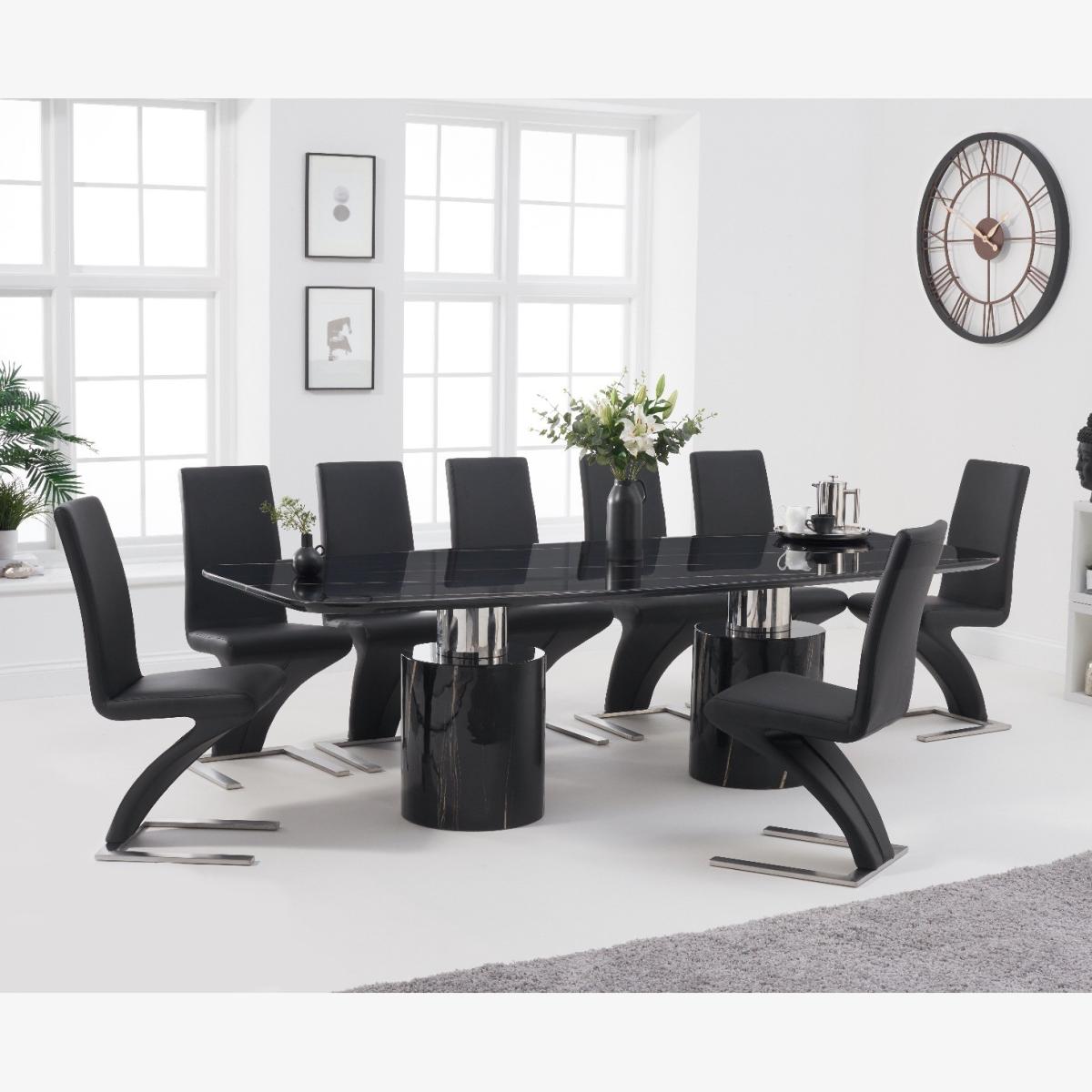 Antonio 260cm Black Marble Dining Table With 12 Ivory White Hampstead Z Chairs – image 1