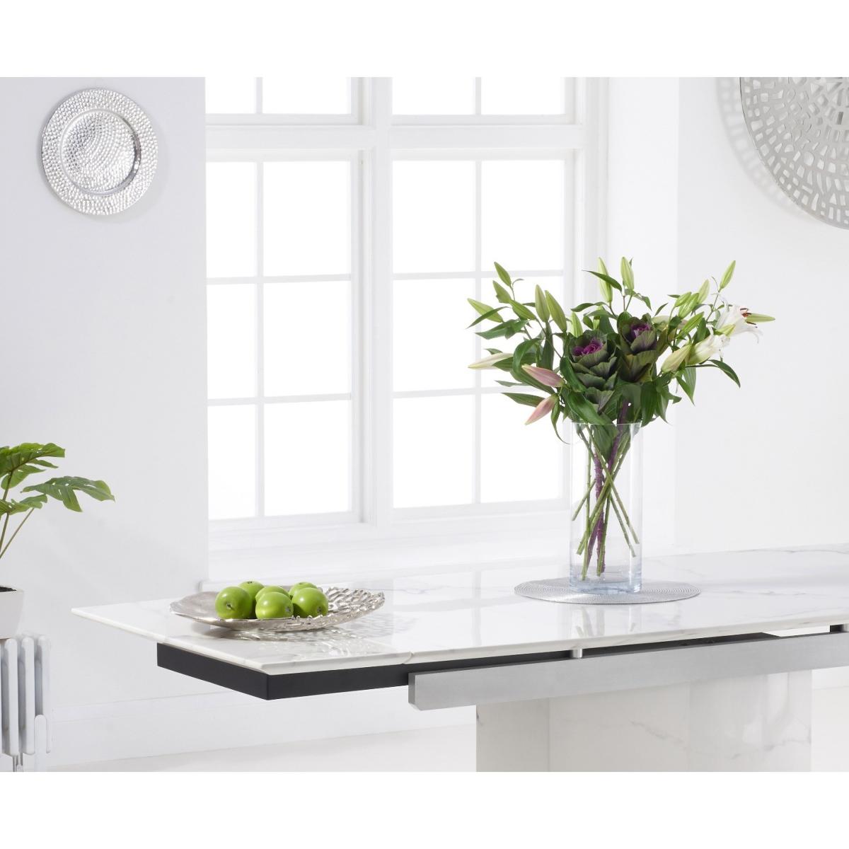 Metropolis 160cm Extending White Marble Dining Table With 10 Grey Hampstead Faux Leather Chairs – image 15