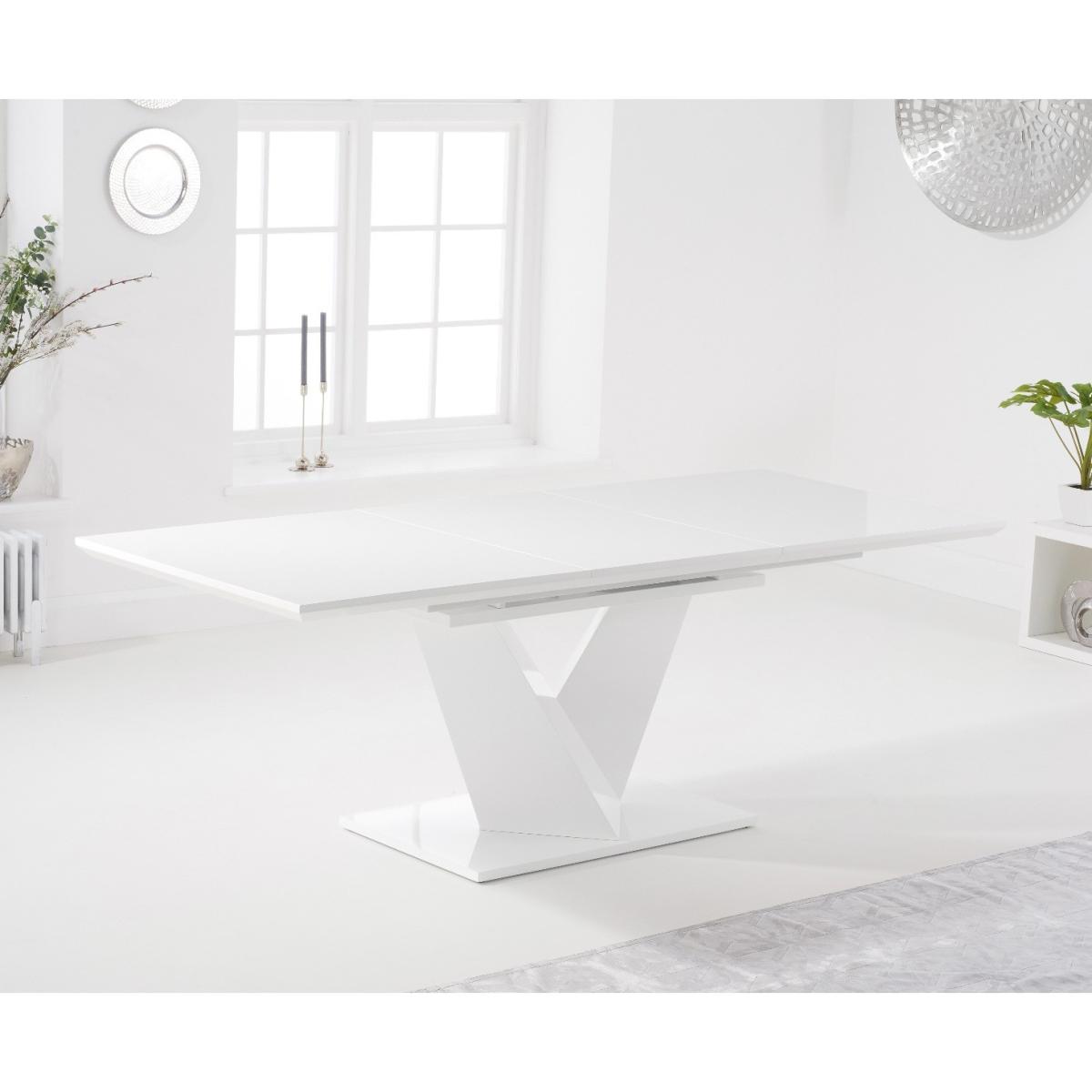 Extending  Vittorio 160cm White High Gloss Dining Table with 8 Blue Lola Chairs – image 12