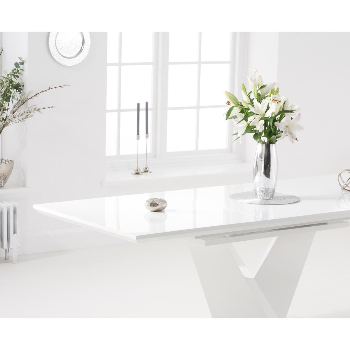 Extending  Vittorio 160cm White High Gloss Dining Table with 8 Blue Lola Chairs – image 13