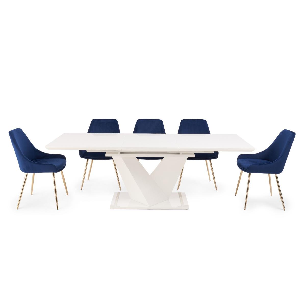 Extending  Vittorio 160cm White High Gloss Dining Table with 8 Blue Lola Chairs – image 7