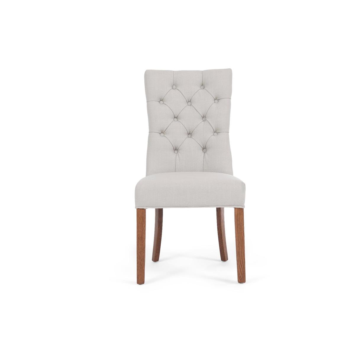 Helmsley 150cm Dark Solid Oak Round Pedestal Dining Table with 6 Cream Francois Fabric Dark Oak Leg Chairs – image 18