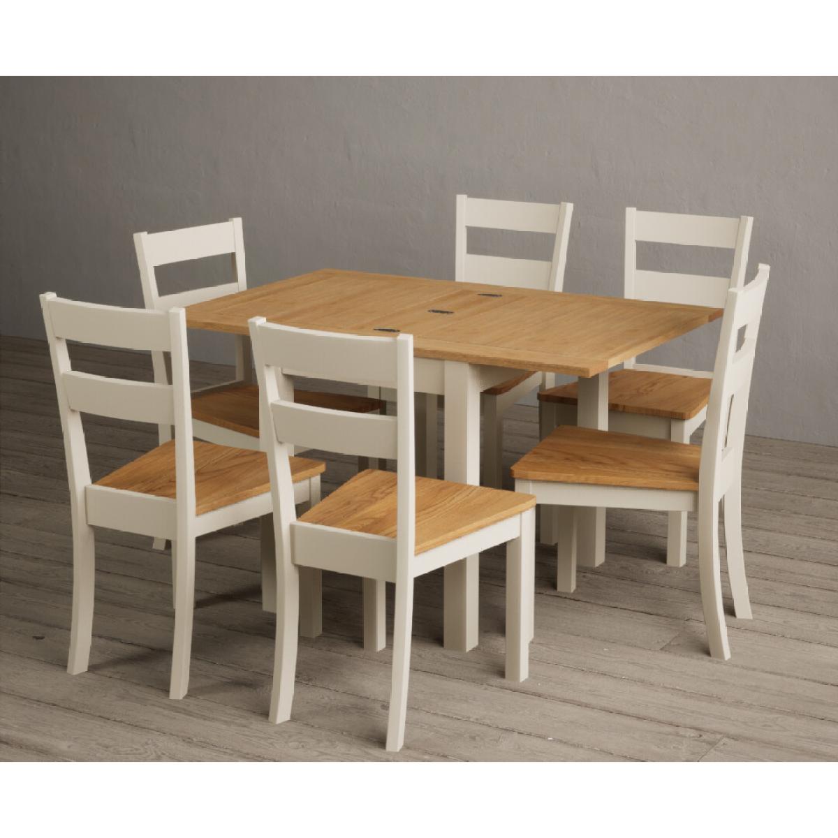 Extending Hadleigh Oak and Cream Painted Dining Table with 6 Light Grey Kendal Chairs – image 11