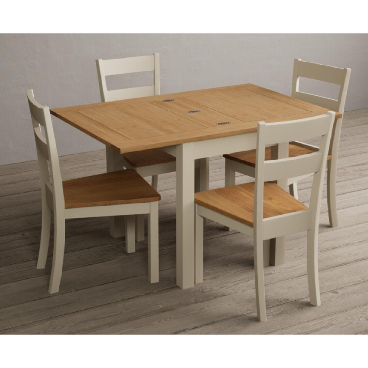 Extending Hadleigh Oak and Cream Painted Dining Table with 6 Light Grey Kendal Chairs – image 6