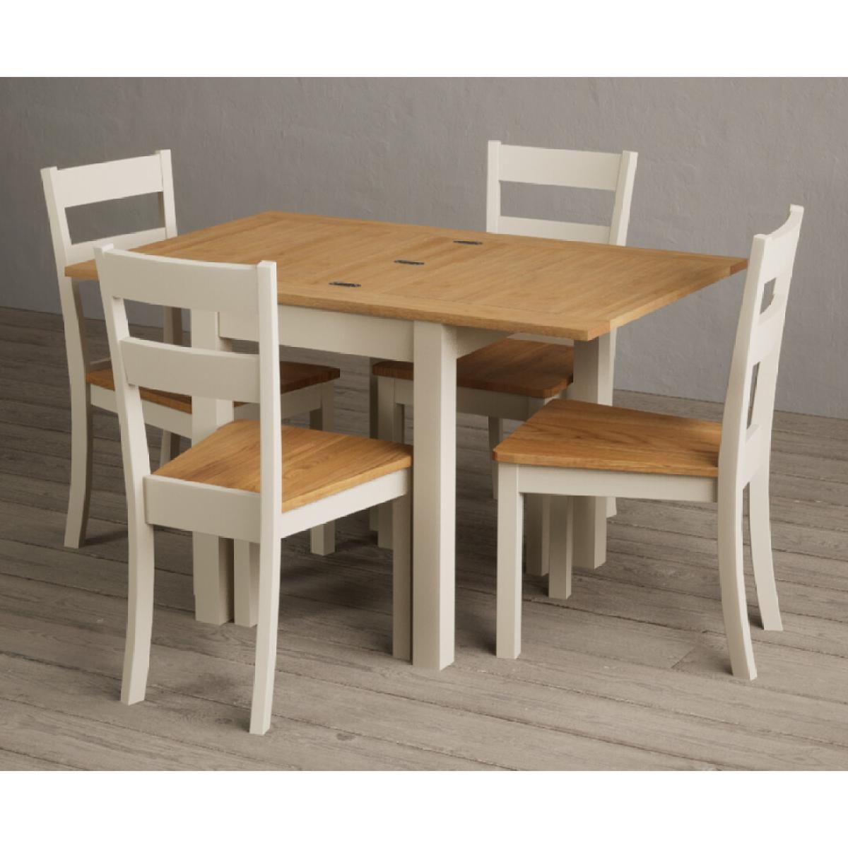 Extending Hadleigh Oak and Cream Painted Dining Table with 6 Light Grey Kendal Chairs – image 9
