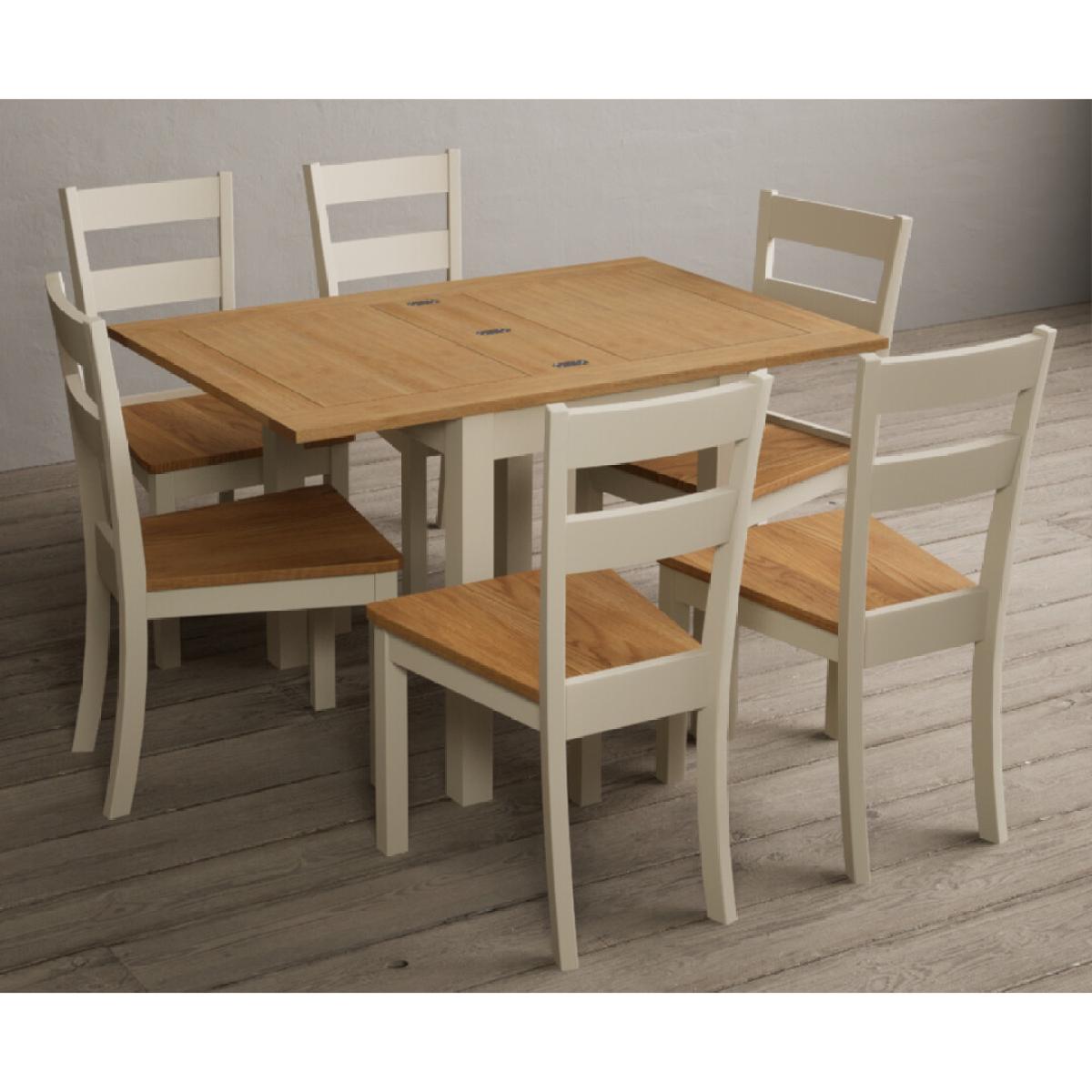 Extending Hadleigh Oak and Cream Painted Dining Table with 6 Light Grey Kendal Chairs – image 10