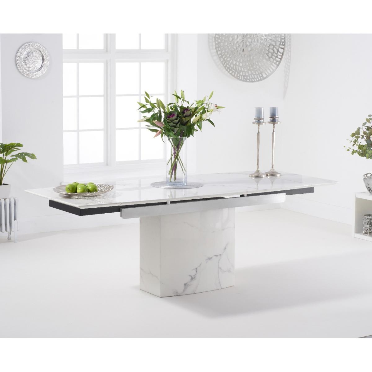 Metropolis 160cm Extending White Marble Dining Table With 8 Grey Hampstead Faux Leather Chairs – image 3