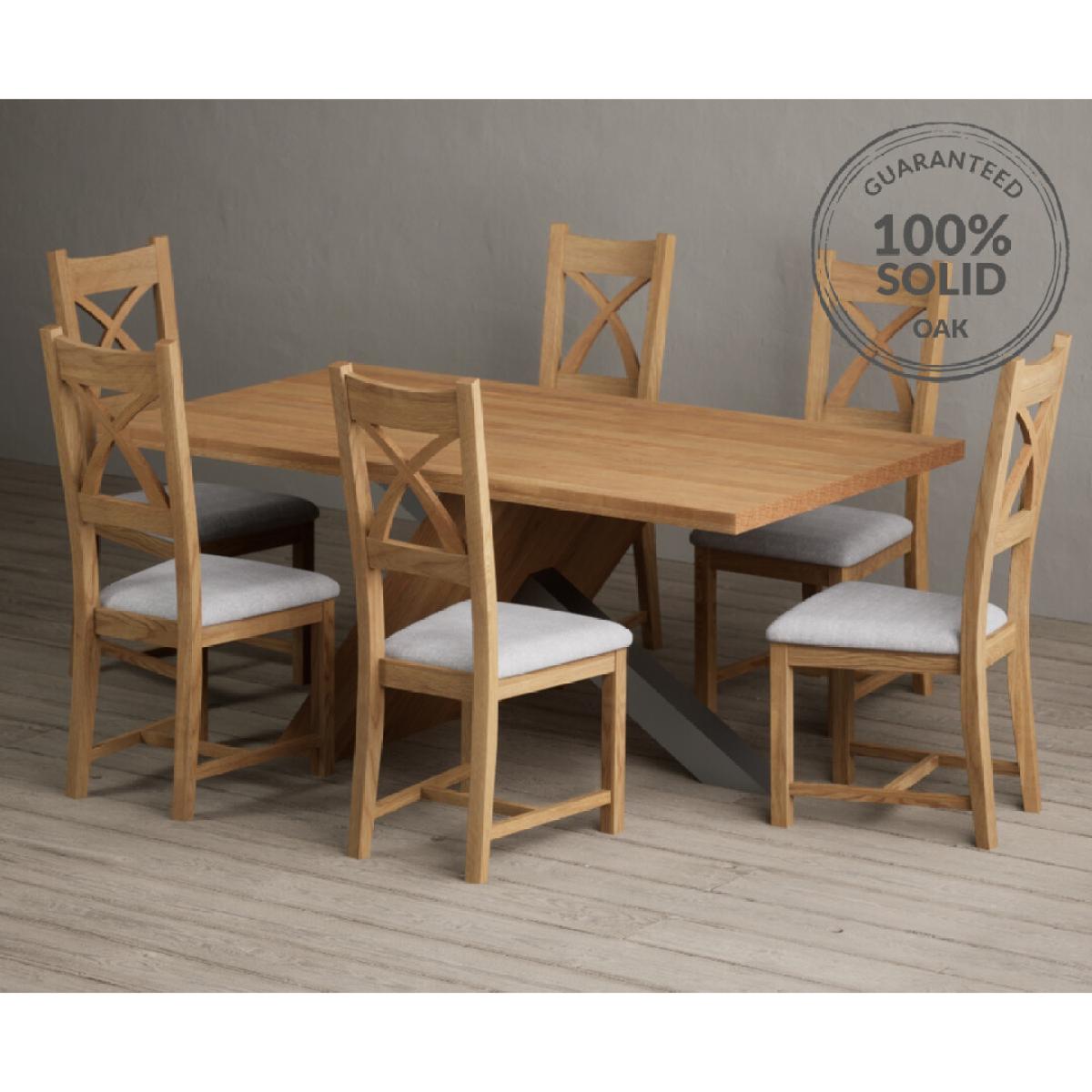 Michigan 180cm Solid Oak and Metal Industrial Dining Table with 8 Linen Natural Solid Oak Chairs – image 2